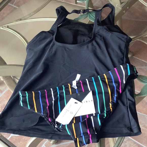 Vera Bradley reversible bikini stripes & black size S NWT Black tankini … - Picture 8 of 15
